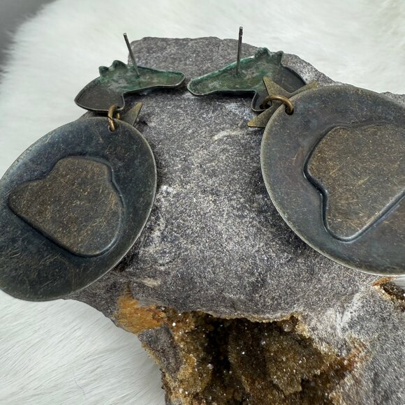 Vintage Enamel Copper Horse Cowboy Southwestern Dangle & Drop Earrings - Picture 5 of 8